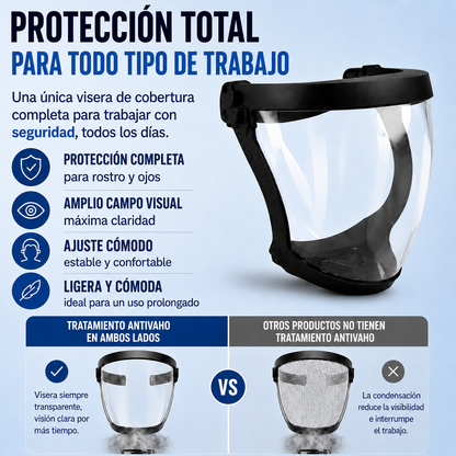 Pantalla facial antivaho, protege contra polvo, residuos y chispas.