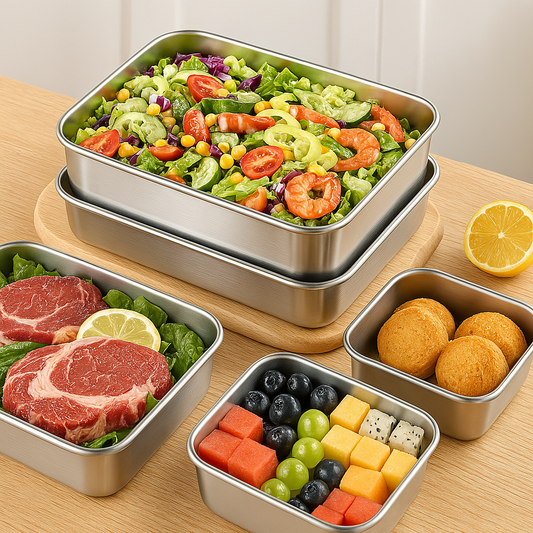 SUS304 caja de almacenamiento de alimentos, bandeja rectangular, seguro para la salud (25x20x6cm)