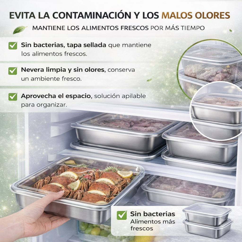 Contenedores de acero inoxidable SUS304 (25 × 20 × 6 cm)