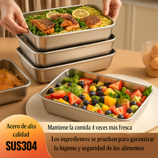 ⭐SUS304 Cajas de acero inoxidable para alimentos (25x20x6cm)