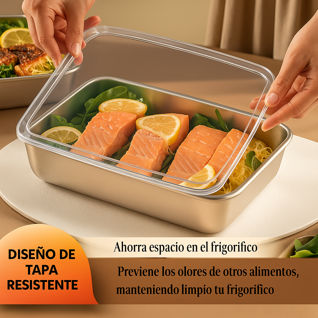 [🎁PROMOCIÓN DE VERANO] Bandeja de acero inoxidable 304 – Una solución segura y práctica para conservar los alimentos (25×20×6 cm)