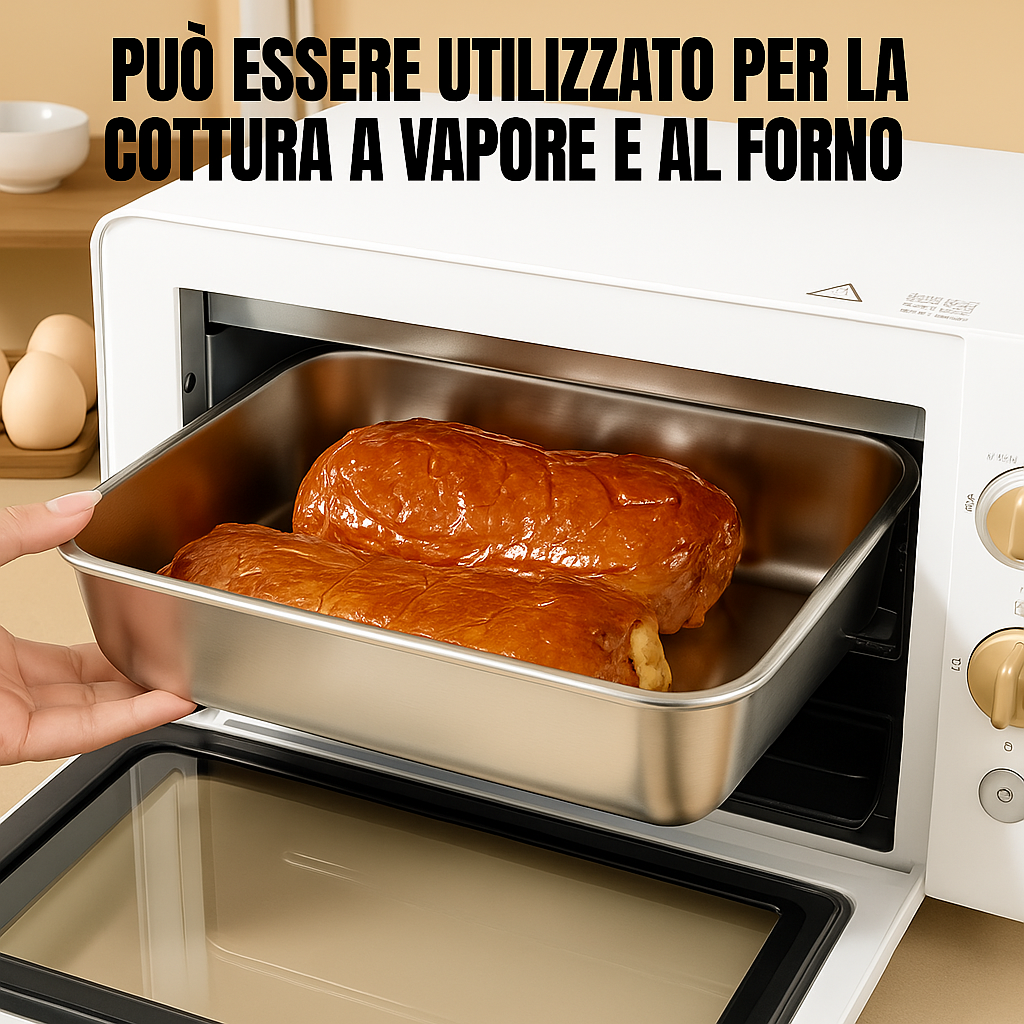 [🎁PROMOCIÓN DE VERANO] Bandeja de acero inoxidable 304 – Una solución segura y práctica para conservar los alimentos (25×20×6 cm)