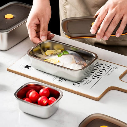 [🎁 Set 7+2 Gratis] Contenedor Hermético de Acero Inoxidable SUS316 - Apto para Horno y Microondas, Conserva la Frescura y Sabor (19 x 14 x 6 cm)