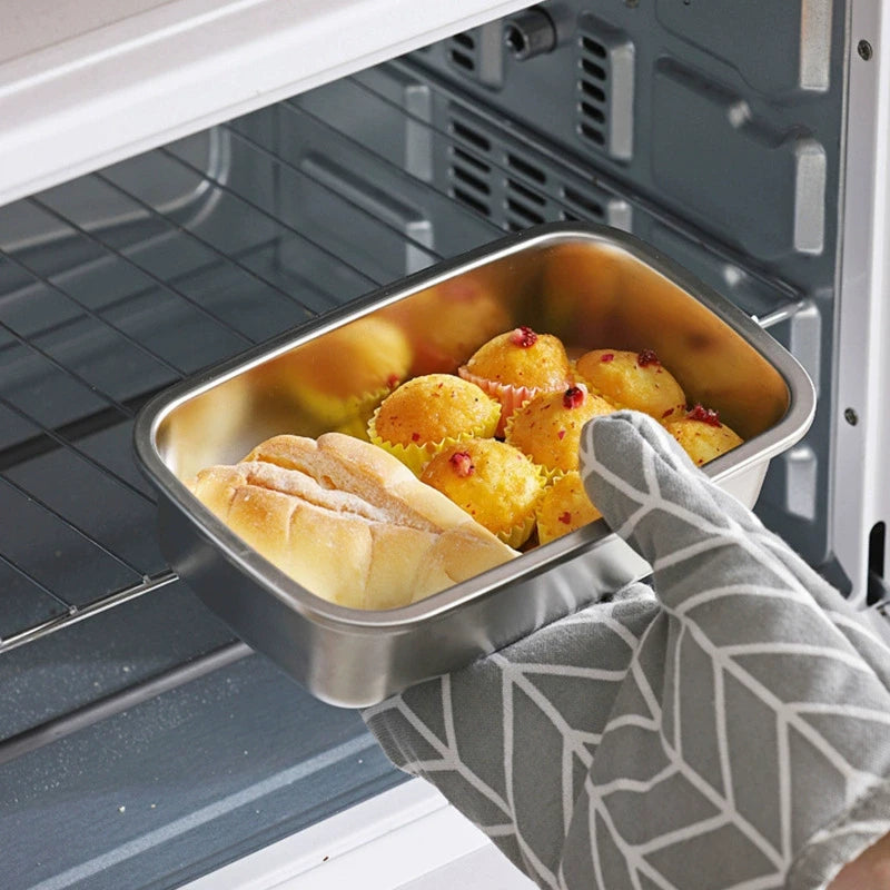 [🎁 Set 7+2 Gratis] Contenedor Hermético de Acero Inoxidable SUS316 - Apto para Horno y Microondas, Conserva la Frescura y Sabor (19 x 14 x 6 cm)