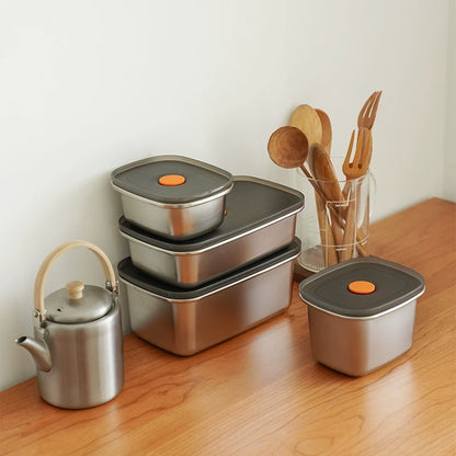 [🎁 Set 7+2 Gratis] Contenedor Hermético de Acero Inoxidable SUS316 - Apto para Horno y Microondas, Conserva la Frescura y Sabor (19 x 14 x 6 cm)