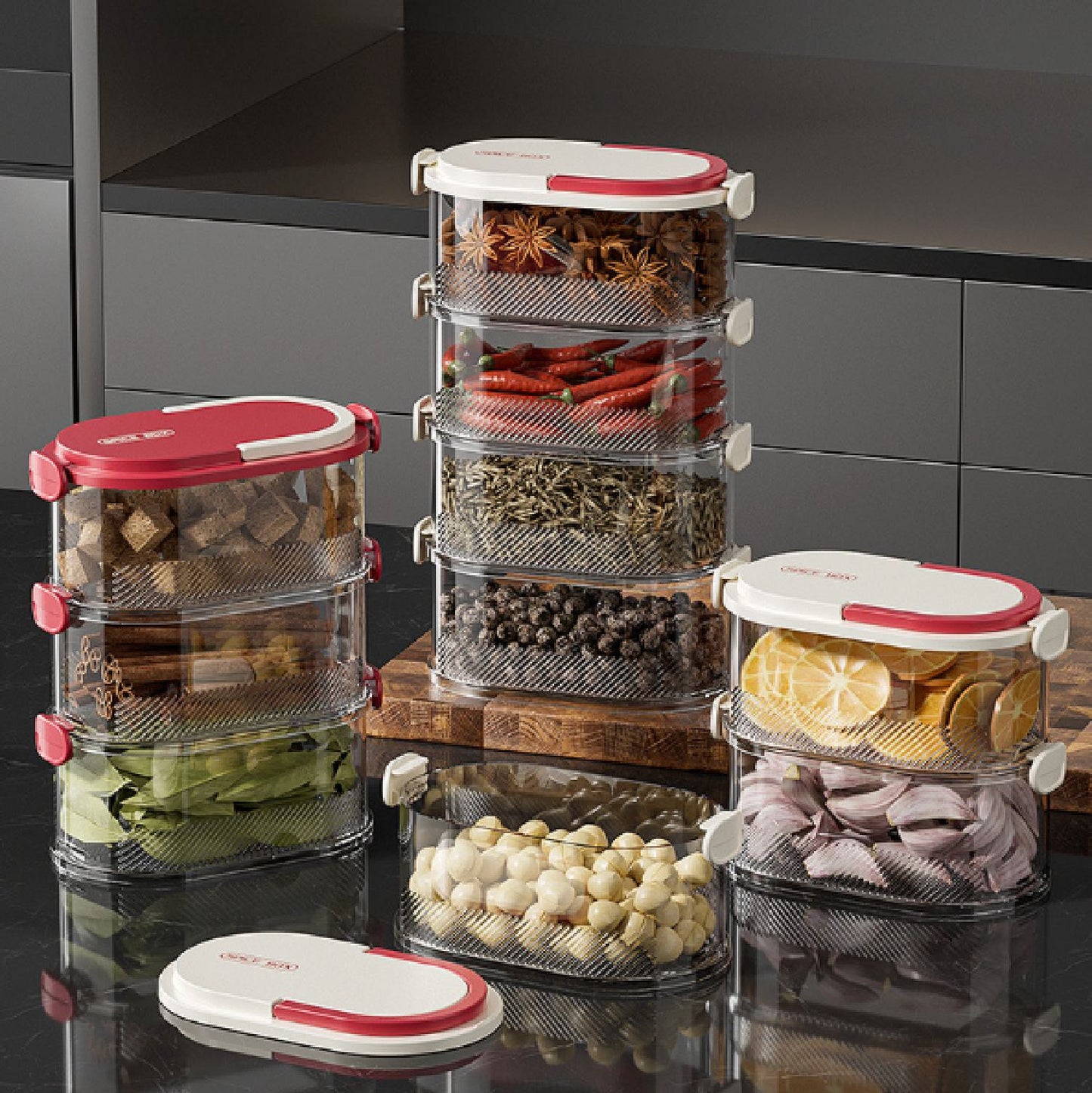 Contenedor Apilable De 4 Niveles, Transparente, Para Almacenar Alimentos, Con Cierre Hermético