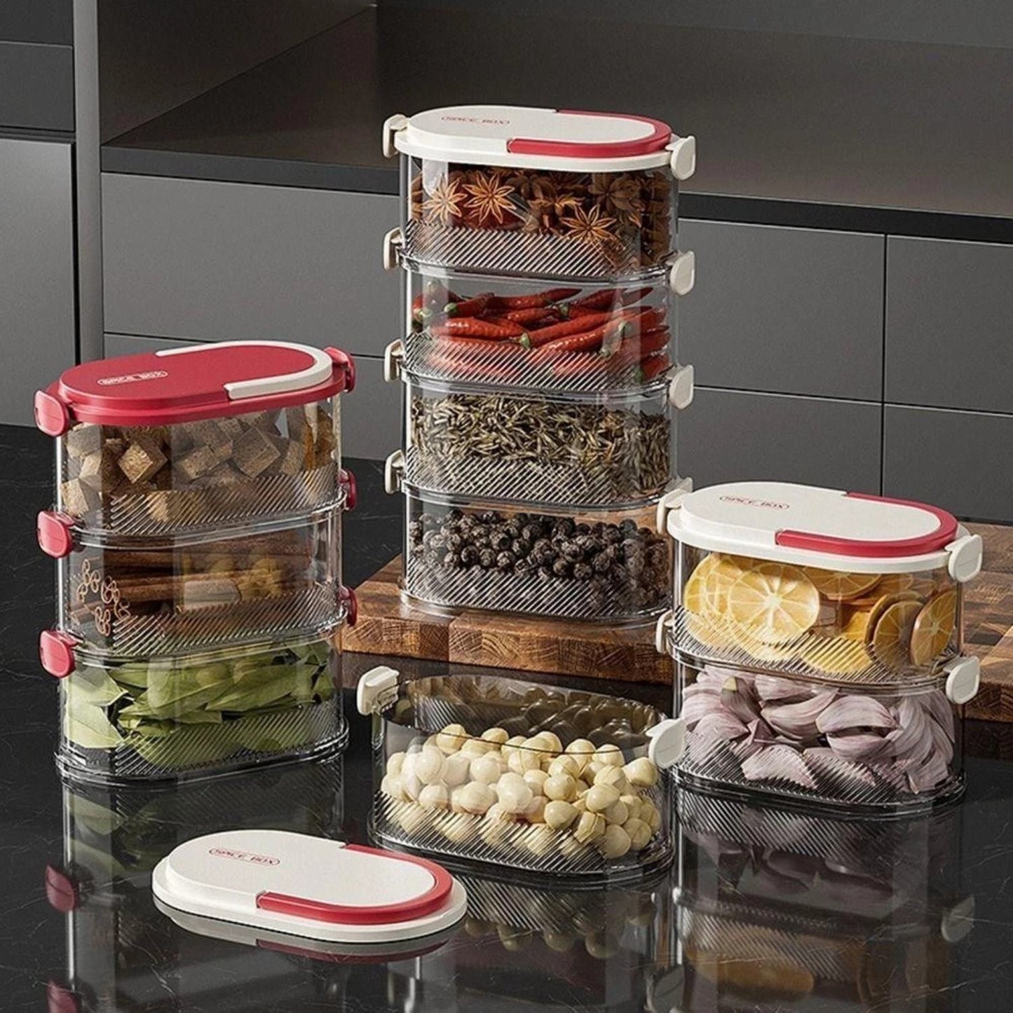 Contenedor Apilable De 4 Niveles, Transparente, Para Almacenar Alimentos, Con Cierre Hermético
