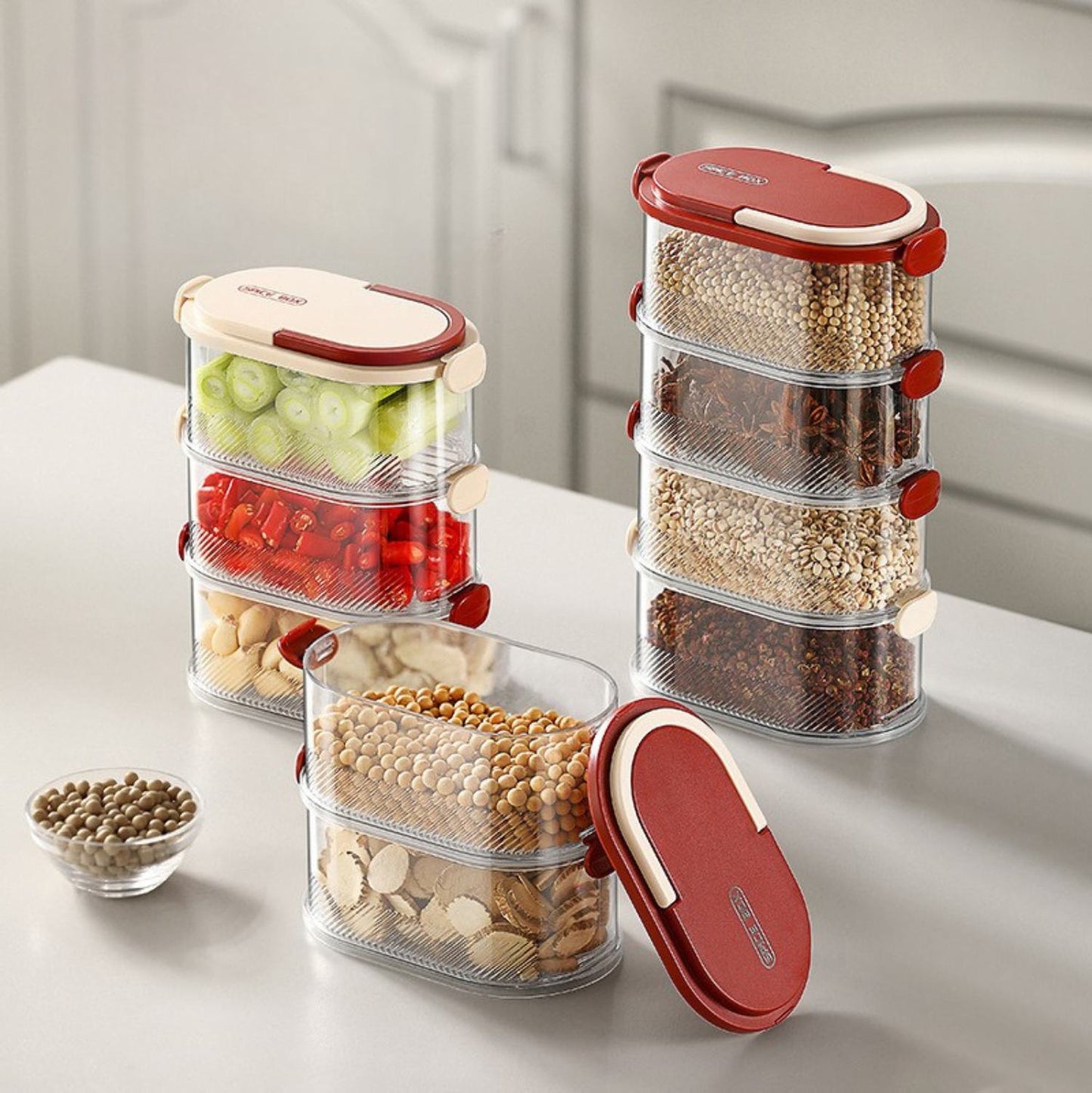 Contenedor Apilable De 4 Niveles, Transparente, Para Almacenar Alimentos, Con Cierre Hermético