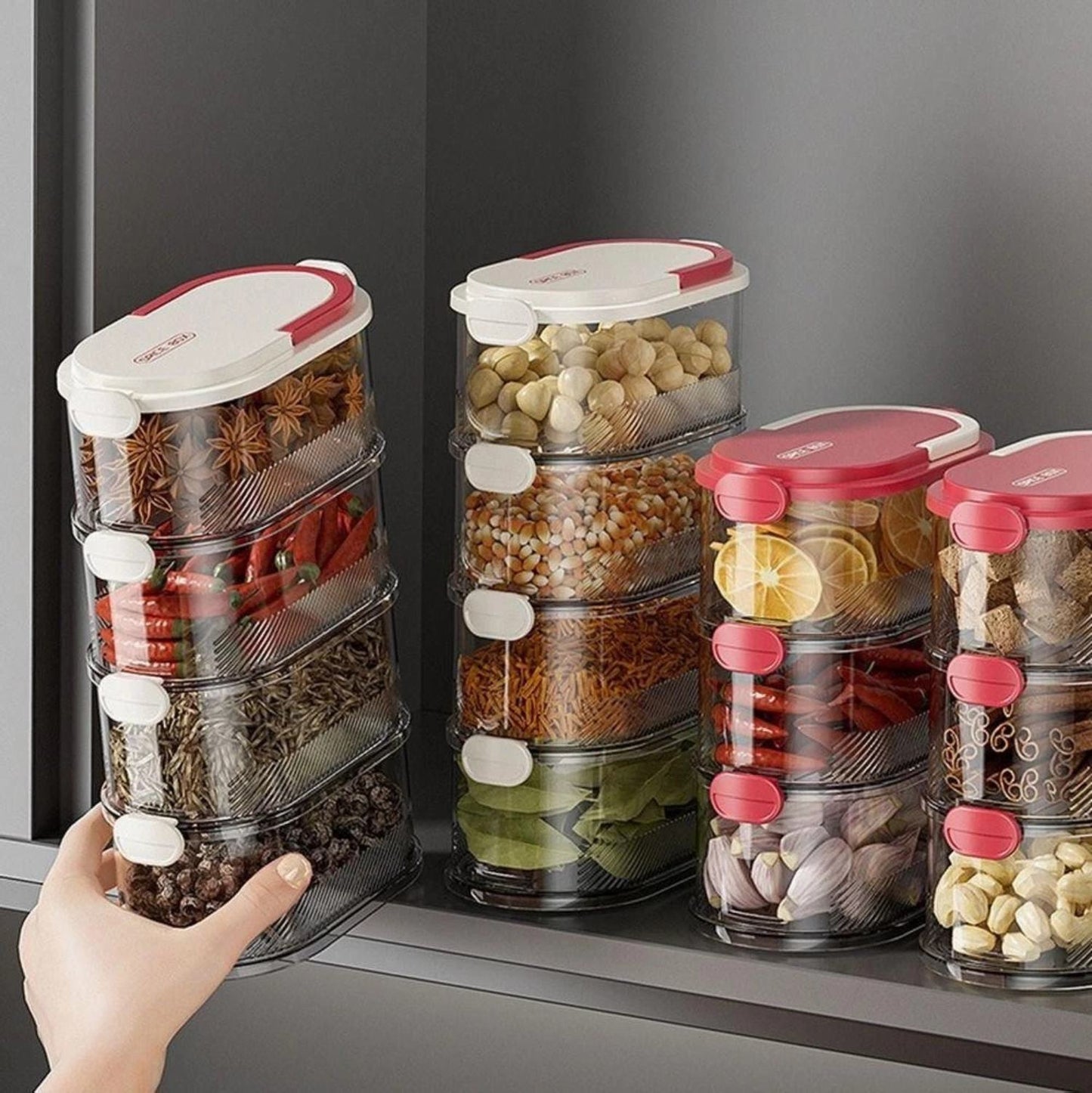 Contenedor Apilable De 4 Niveles, Transparente, Para Almacenar Alimentos, Con Cierre Hermético