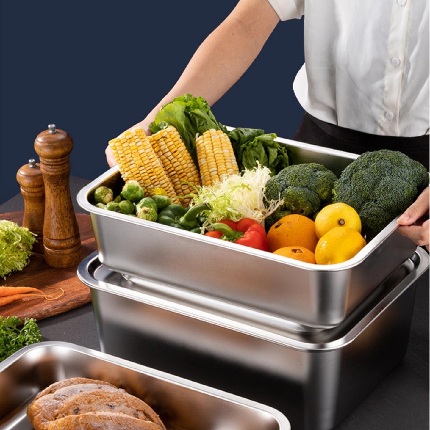 [🎁 Set 7+2 Gratis] SUS304 Cajas de Acero Inoxidable – Saludables, Premium y Aptas para Microondas (25 x 20 x 6 cm)