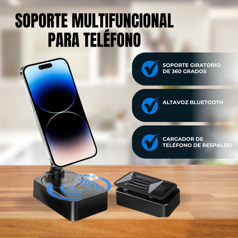 3 en 1, Soporte para teléfono, Altavoz bluetooth, Cargador de respaldo