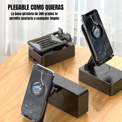 3 en 1, Soporte para teléfono, Altavoz bluetooth, Cargador de respaldo