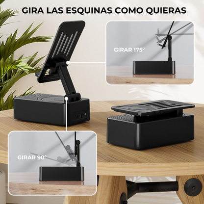 3 en 1, Soporte para teléfono, Altavoz bluetooth, Cargador de respaldo