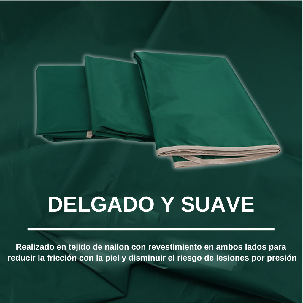 Tela deslizante tubular utilizada para el traslado de pacientes en hospitales y para el cuidado a domicilio de ancianos y personas con discapacidad.