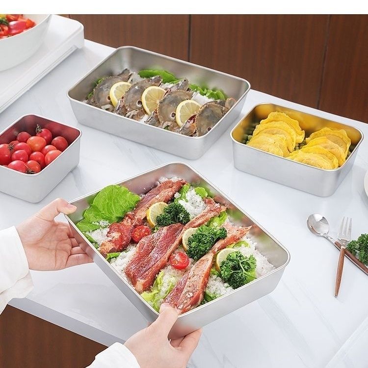 [🎁 Set 7+2 Gratis] SUS304 Cajas de Acero Inoxidable – Saludables, Premium y Aptas para Microondas (25 x 20 x 6 cm)