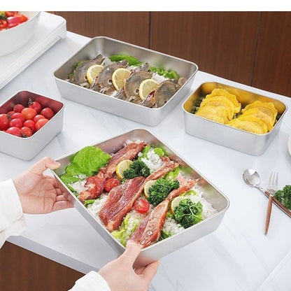 [🎁 Set 7+2 Gratis] SUS304 Cajas de Acero Inoxidable – Saludables, Premium y Aptas para Microondas (25 x 20 x 6 cm)