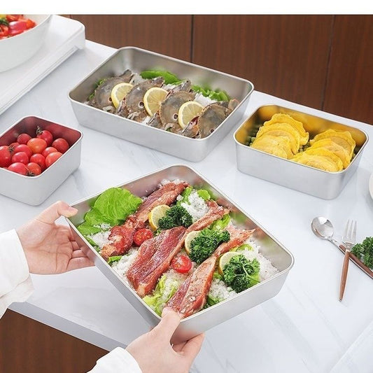 [🎁 Set 7+2 Gratis] SUS304 Cajas de Acero Inoxidable – Saludables, Premium y Aptas para Microondas (25 x 20 x 6 cm)