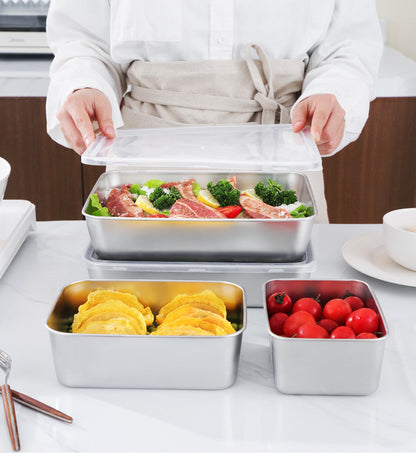 [🎁 Set 7+2 Gratis] SUS304 Cajas de Acero Inoxidable – Saludables, Premium y Aptas para Microondas (25 x 20 x 6 cm)
