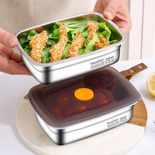 [🎁 Set 7+2 Gratis] Contenedor Hermético de Acero Inoxidable SUS316 - Apto para Horno y Microondas, Conserva la Frescura y Sabor (19 x 14 x 6 cm)