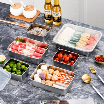 [🎁 Set 7+2 Gratis] SUS304 Cajas de Acero Inoxidable – Saludables, Premium y Aptas para Microondas (25 x 20 x 6 cm)