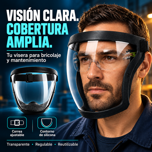 Visera de Protección Facial Integral con Visor Transparente y Correa Ajustable