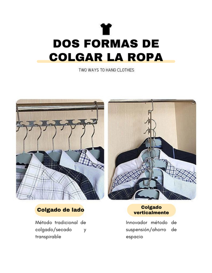 Magic Hangers Ahorro de espacio, perchas plegables robustas con 6 agujeros para colgar 12 prendas pesadas