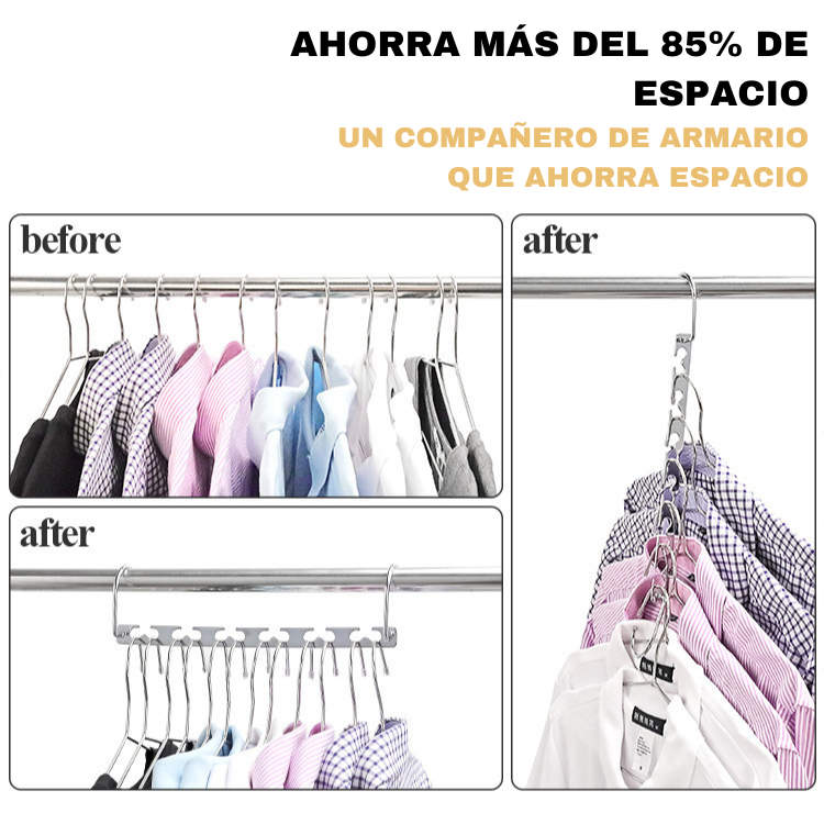 Magic Hangers Ahorro de espacio, perchas plegables robustas con 6 agujeros para colgar 12 prendas pesadas