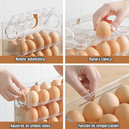 Bandeja para huevos de 3 capas de gran capacidad con inversión automática de 90 grados