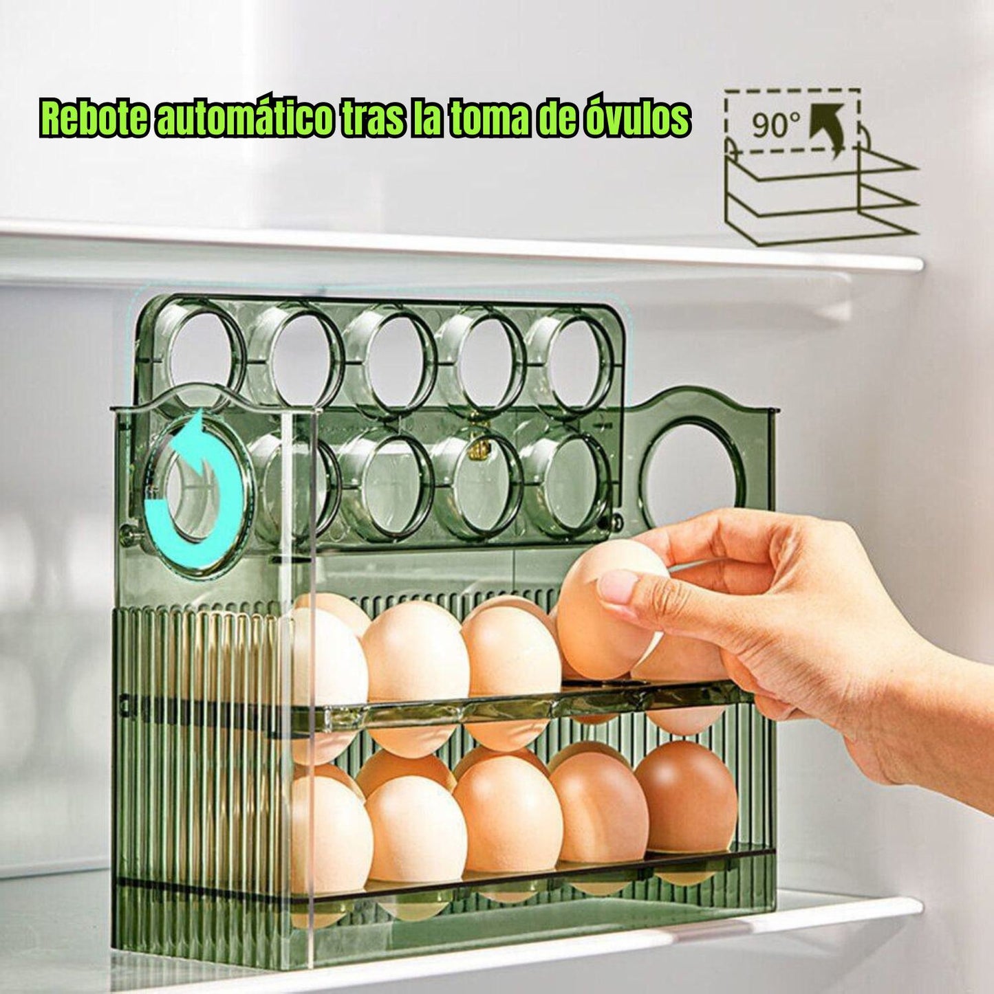Bandeja para huevos de 3 capas de gran capacidad con inversión automática de 90 grados