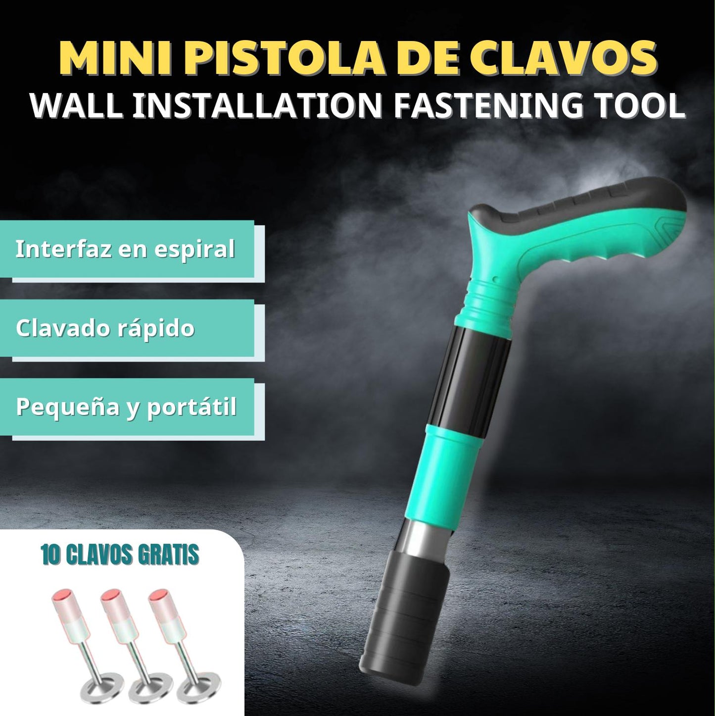 [10 piezas de clavos gratis] Pistola de clavos de pared Herramienta de fijación para la pared de cemento, pistola de clavos de hormigón, mini máquina portátil de disparar clavos.