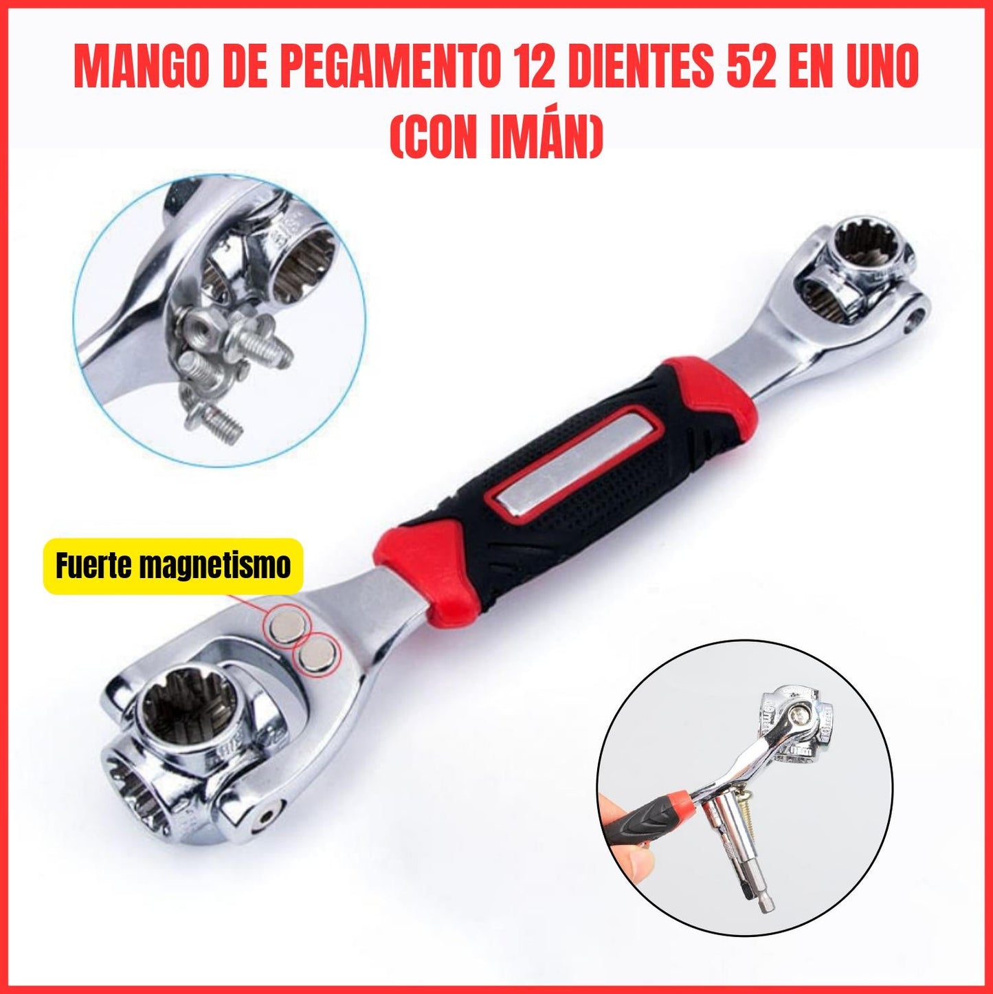 [52 en 1] Llave de vaso universal con cabezal giratorio de 360° y mango de goma