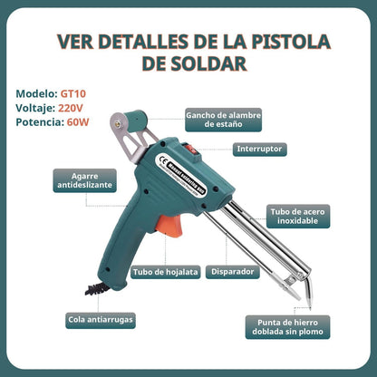 Kit Soldador, Pistola Eléctrica 60W con Cable e Hilo de Soldar