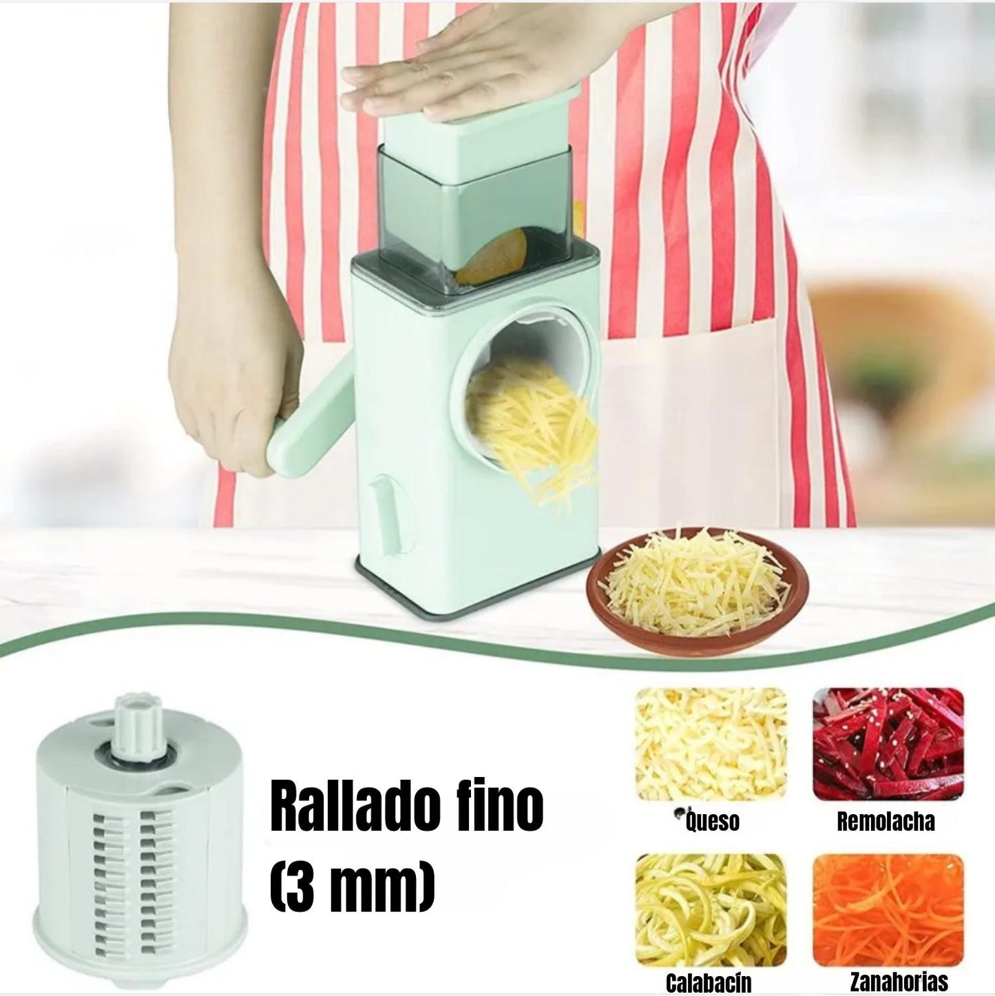 Rebanadora Cortadora Picadora Manivela Multifuncional Verduras Rallador Frutas Herramienta de Cocina con 4 Cuchillas