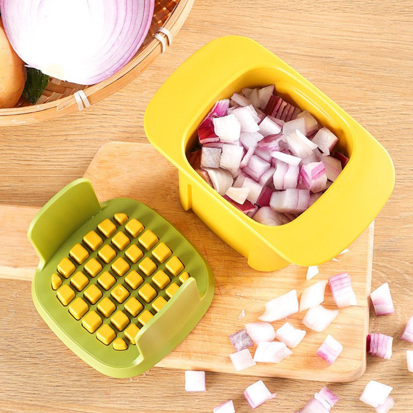 2-En-1 Cortadora De Verduras En Dados Y En Rodajas, Multifunción Cortadora De Verduras A Presión Manual