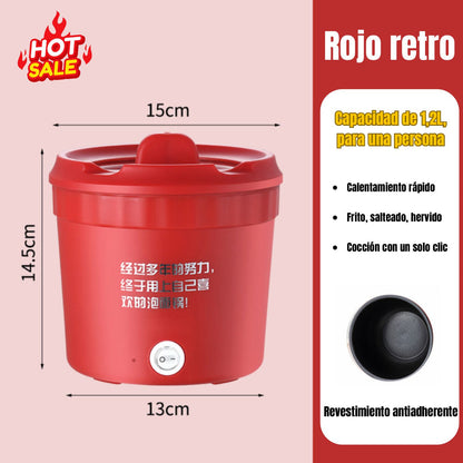 Olla Portátil con Soporte para Teléfono - Mini Olla Eléctrica para Cocinar Arroz (1.2L) para Fideos, Sopa, Olla Caliente y Freír