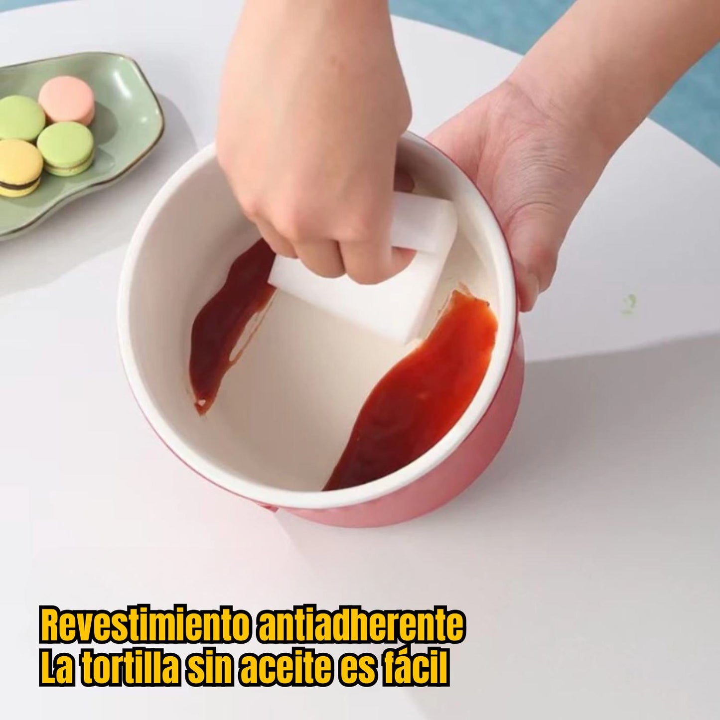 Olla Portátil con Soporte para Teléfono - Mini Olla Eléctrica para Cocinar Arroz (1.2L) para Fideos, Sopa, Olla Caliente y Freír