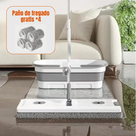 Juego de cubo de fregona manos libres, 4 almohadillas de microfibra reutilizables incluidas