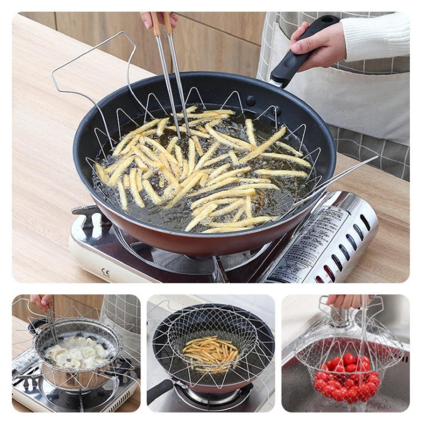 3Pcs Plegable Aclarar Freír Cesta Colador Colador De Malla Cocina Herramientas