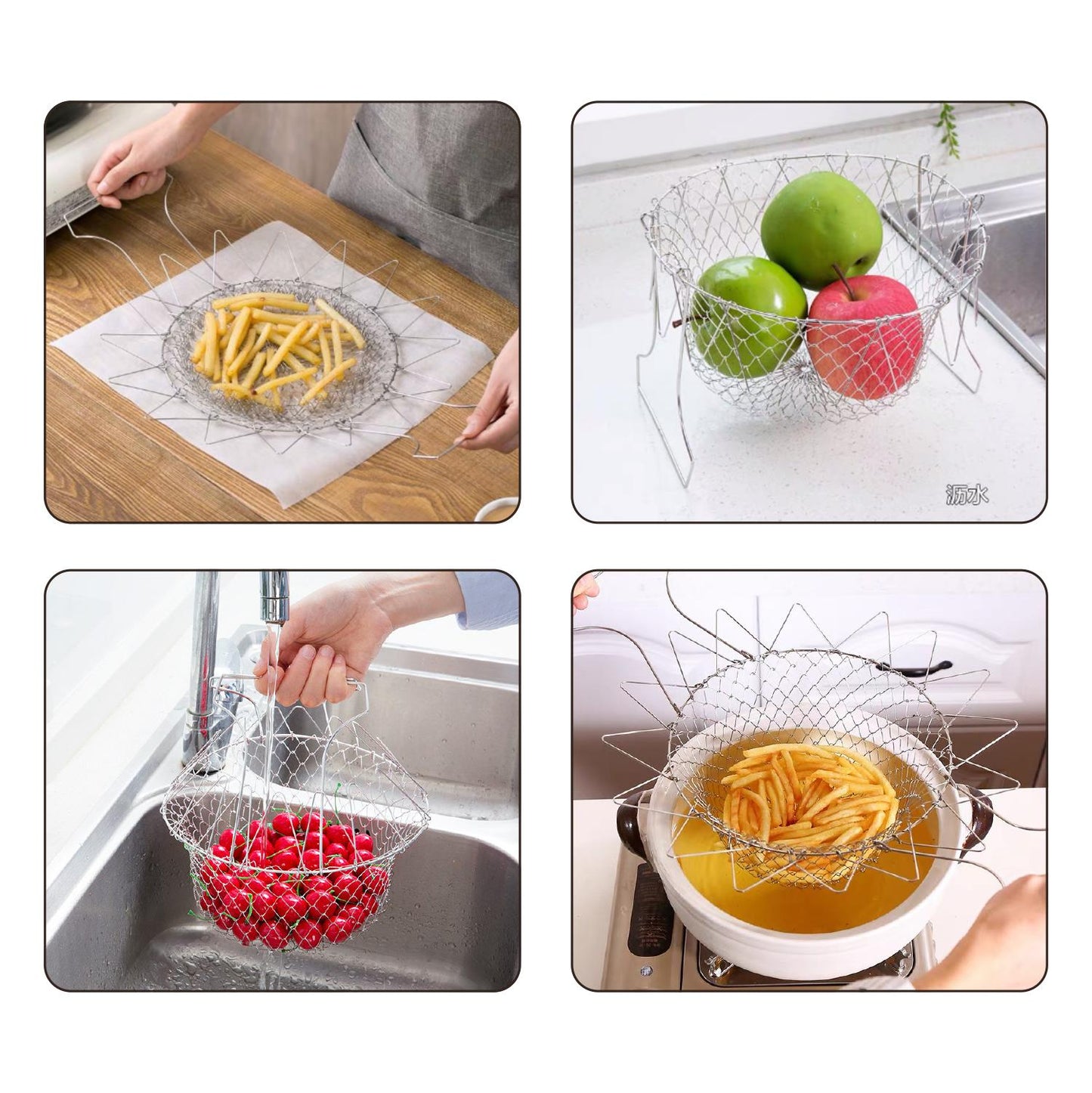 3Pcs Plegable Aclarar Freír Cesta Colador Colador De Malla Cocina Herramientas