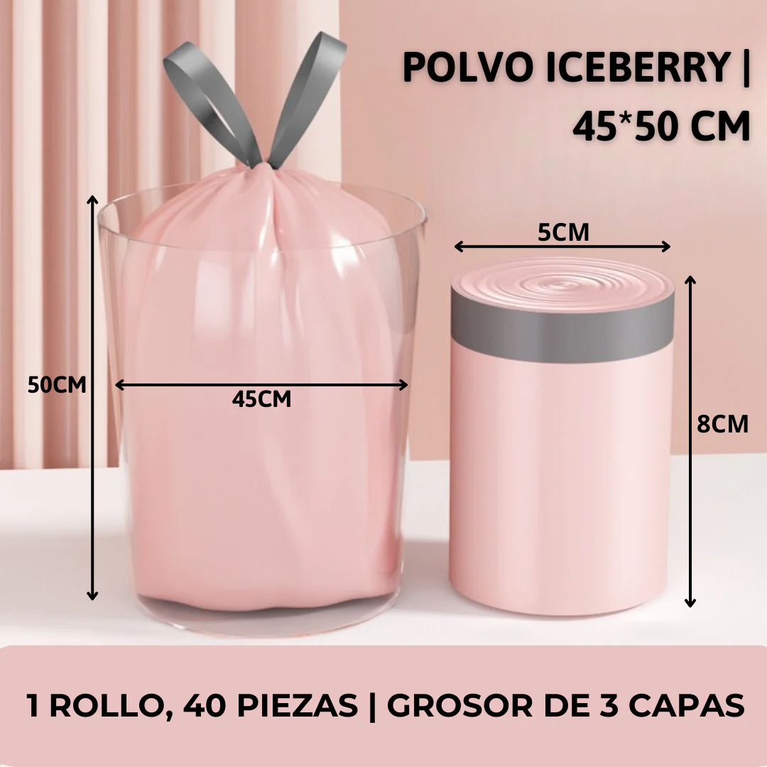 Bolsa de Basura Iceberry con Cordón – Gruesa, Impermeable y Antiodorante
