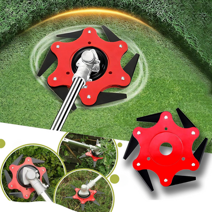 Cabezal cortacésped de 6 dientes de acero al manganeso — Corta sin parar, sin cambiar el hilo (Incluye kit de adaptadores)