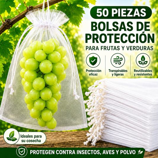 Bolsas de malla transpirables reutilizables para la protección de frutas y verduras – Protege contra insectos, moscas de la fruta y pájaros