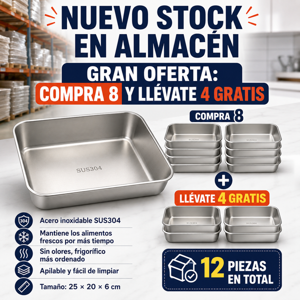 Recipiente de acero inoxidable 304 de 2500 ml – Una solución segura y práctica para conservar alimentos (25×20×6 cm)