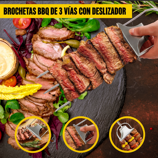 Brochetas BBQ De 3 Vías Con Deslizador