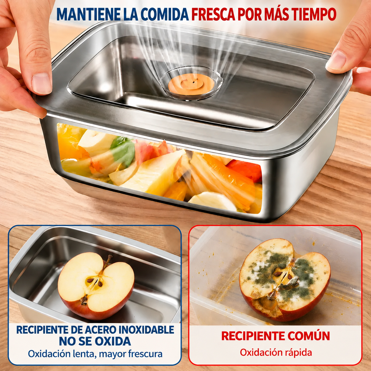 Recipiente Hermético De Acero Inoxidable 316 Antibacteriano (19x14x6cm)