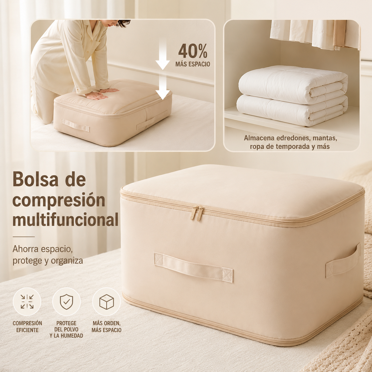 Bolsas Organizadoras de Compresión Automática para Edredones, Ropa, Mantas, Impermeables y a Prueba de Humedad (54x42x30cm)