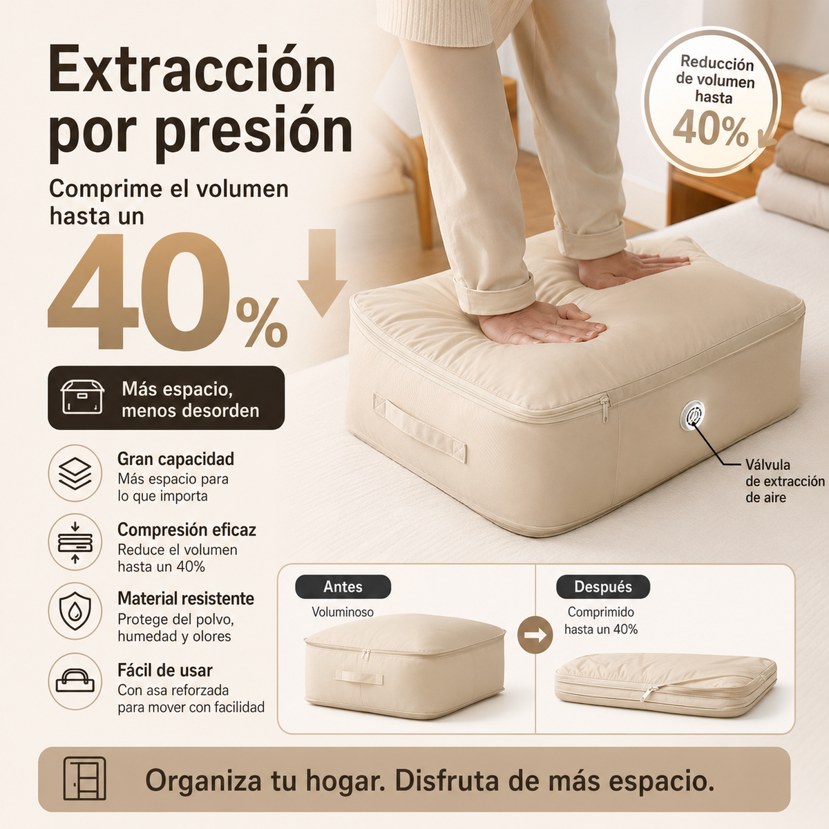 Bolsas Organizadoras de Compresión Automática para Edredones, Ropa, Mantas, Impermeables y a Prueba de Humedad (54x42x30cm)