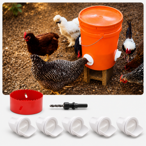 Comedero automático para gallinas y patos para todo tipo de cubos – Incluye broca y sierra de corona