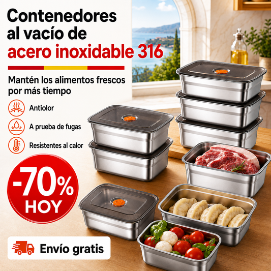 Recipiente Hermético de Acero Inoxidable 316 Premium – Sellado al Vacío, Antibacteriano y Seguro