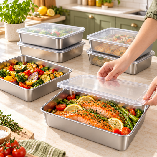 Bandejas herméticas de inox 304 — tu nevera más ordenada y limpia ( 20×25×5 cm )